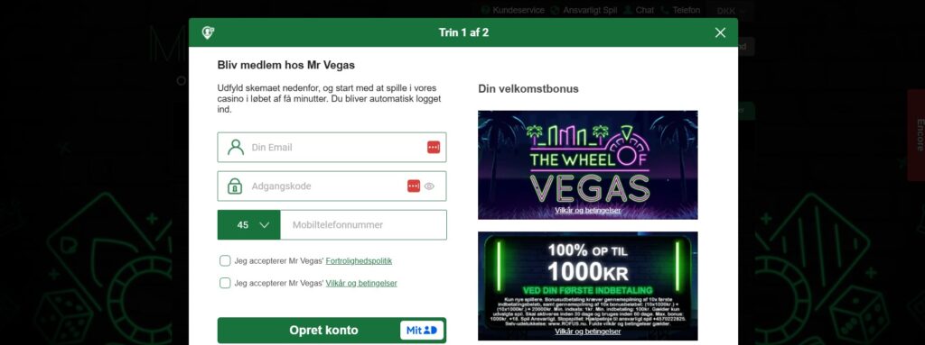Skape konto Mr Vegas