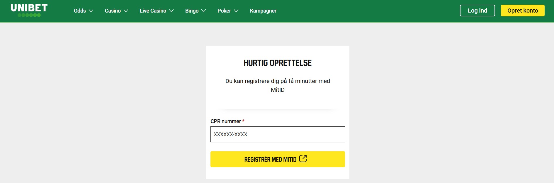 Opret konto Unibet