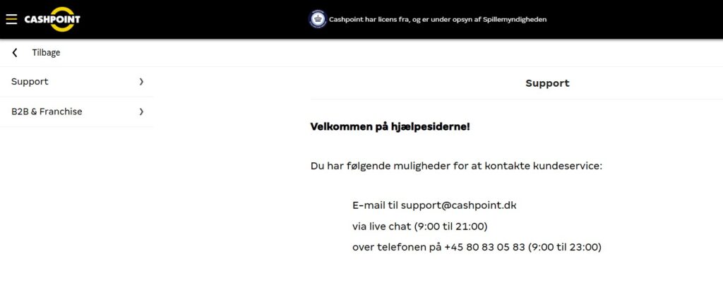 Kundeservice Cashpoint