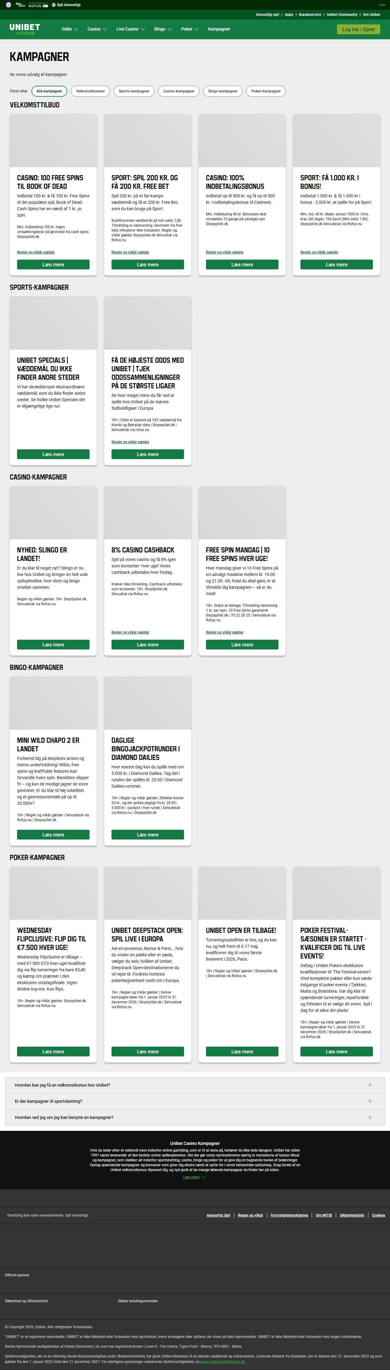 Unibet kampagne-side med Slingo der kombinerer slots og bingo