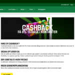 Unibet-side med cashback-kampagnen “Få 8 % tilbage i kontanter”