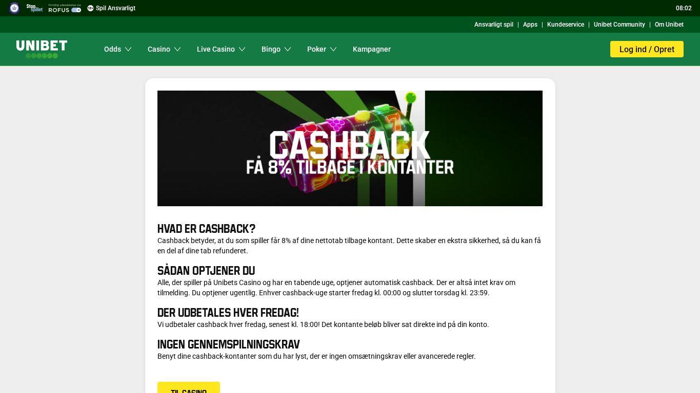 Unibet Cashback kampagne