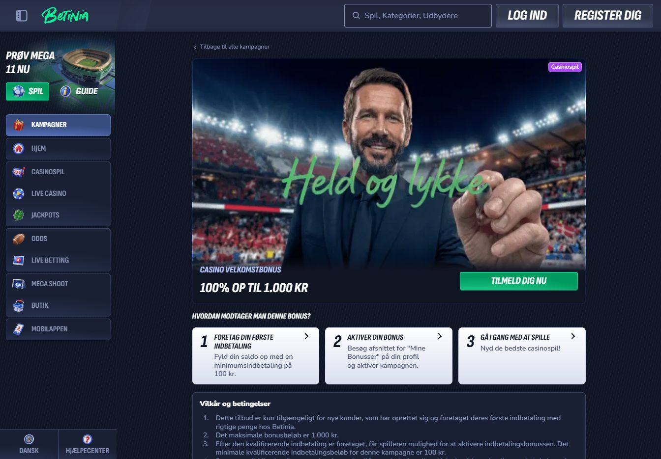 Betinias danske velkomstbonus, 3. oktober 2026