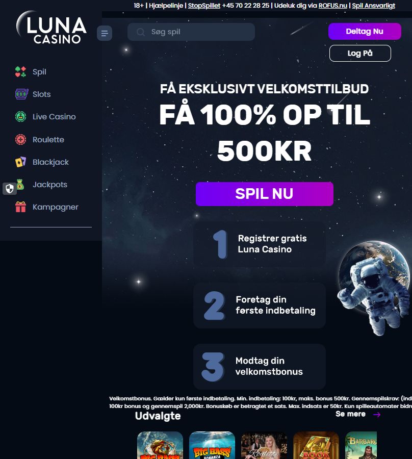 Luna Casino dansk bonusvisning, 3. oktober 2026